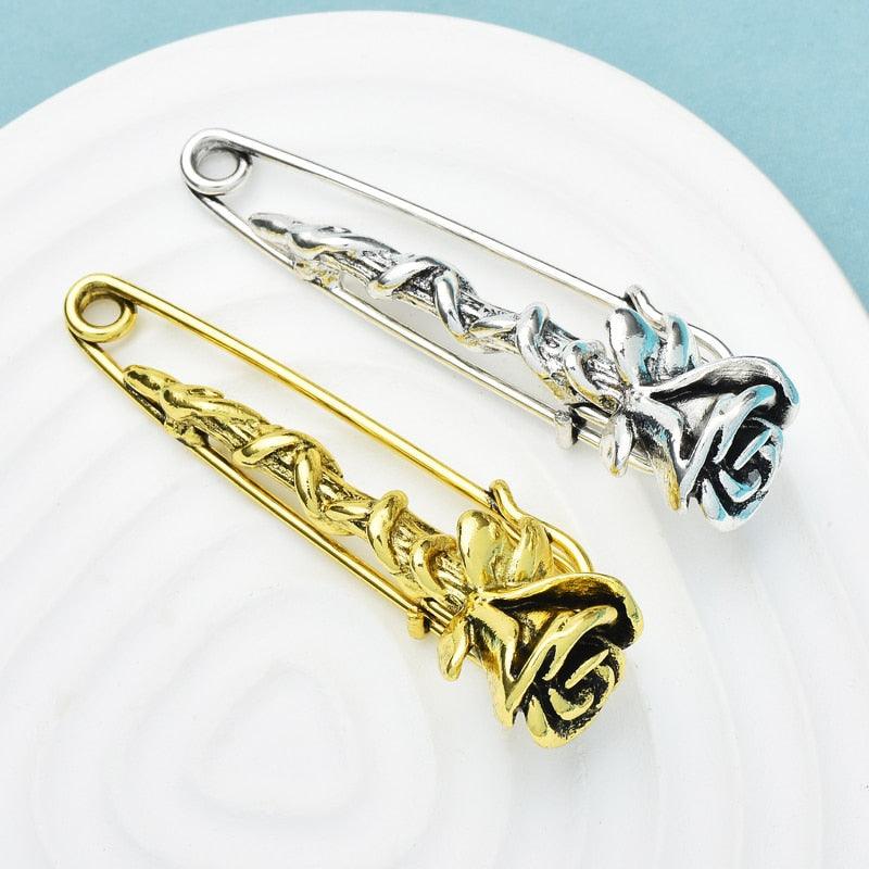 Vintage Rose-flower Safety Pins For Women Men Classic Suits Scarf Trousers Brooches Gifts Jewelry Making Charms Findings Supplies Crafting Safety Pins