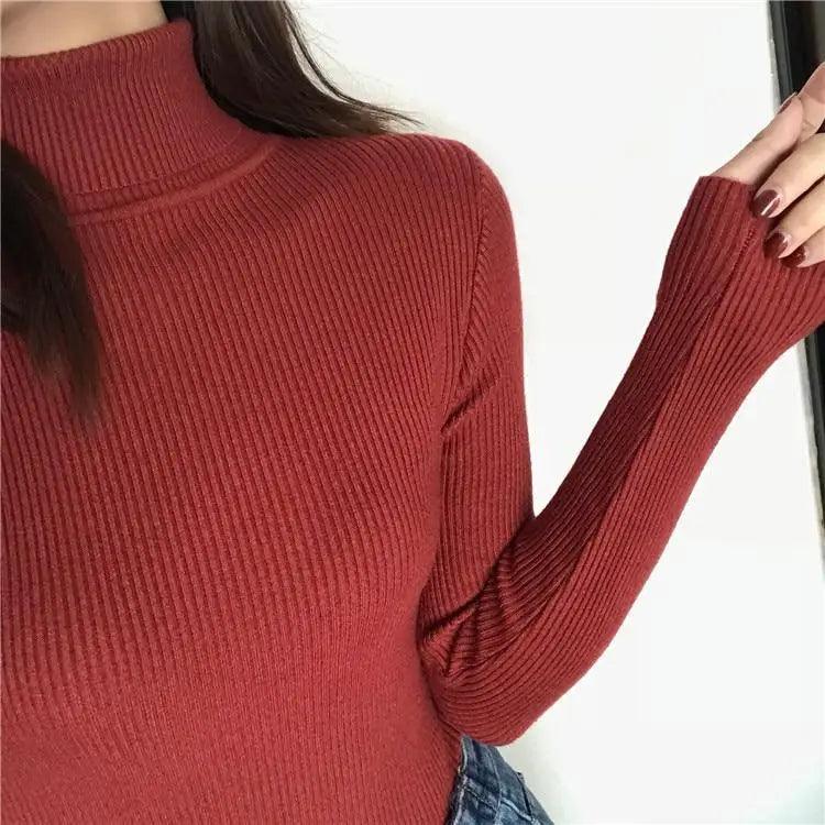Vintage Style Autumn Winter Thick Sweater For Women Knitted Ribbed Pullover Sweater Long Sleeve Turtleneck Slim Jumper Soft Warm Pullover