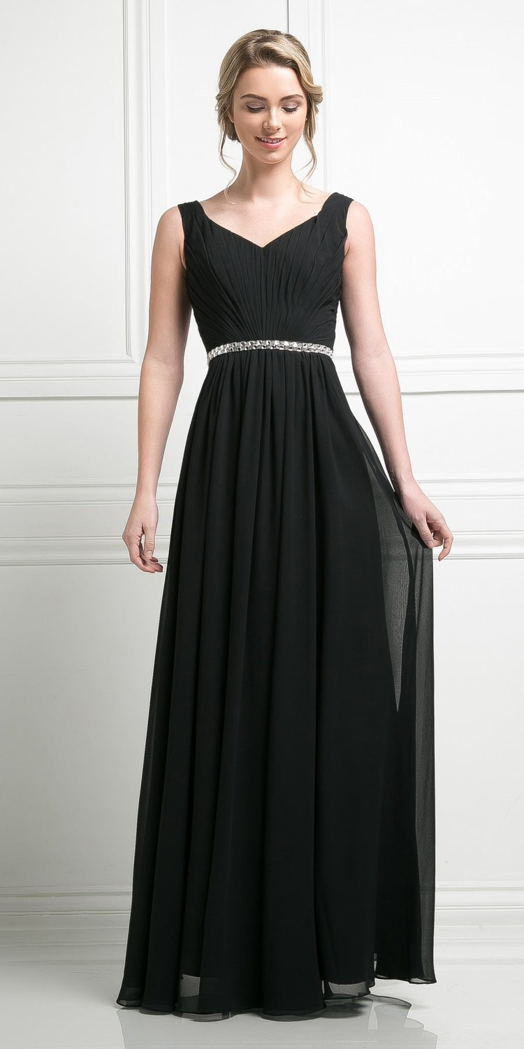 Cinderella Divine W0014 Long Gown Sleeveless Pleated Rhinestone Waist