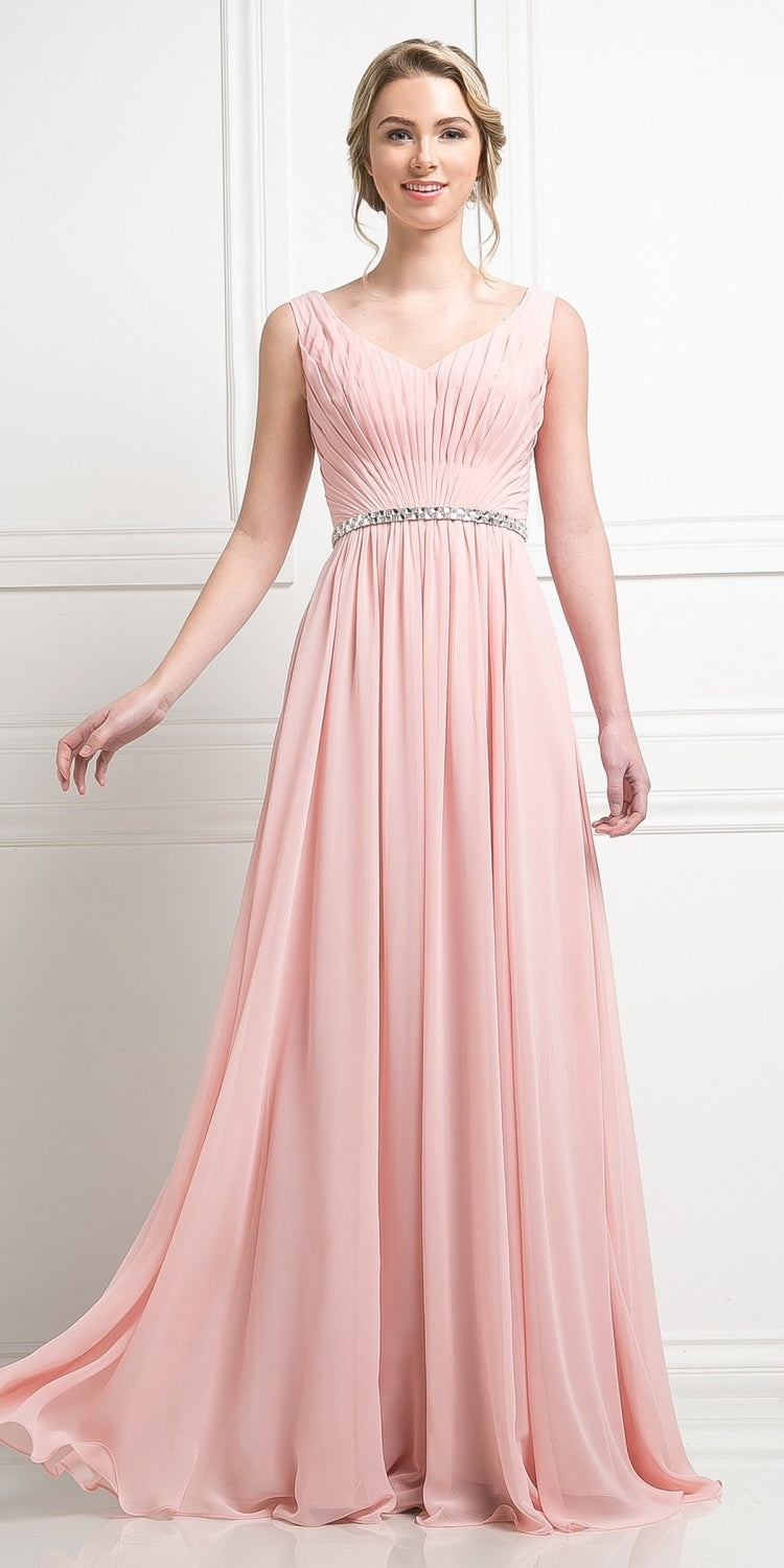 Cinderella Divine W0014 Long Gown Sleeveless Pleated Rhinestone Waist