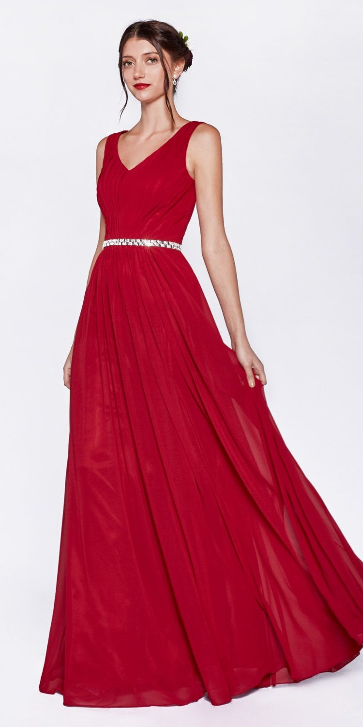 Cinderella Divine W0014 Long Gown Sleeveless Pleated Rhinestone Waist
