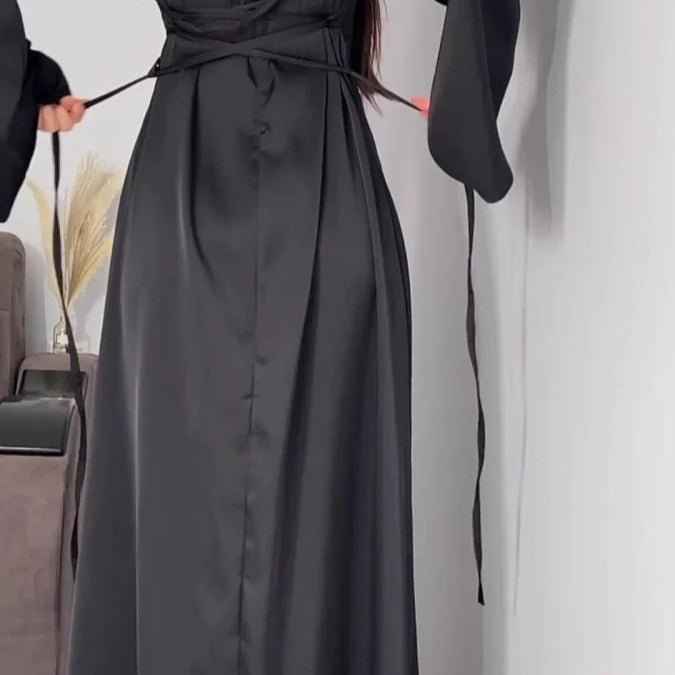 Waist Slim Abaya, Strappy Solid Color Abaya (MA106)