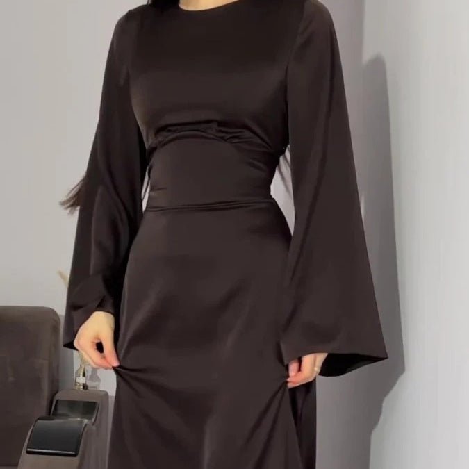 Waist Slim Abaya, Strappy Solid Color Abaya (MA106)