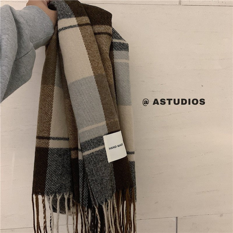 Warm Versatile Soft Plaid Scarf with Fringe (MAC333)