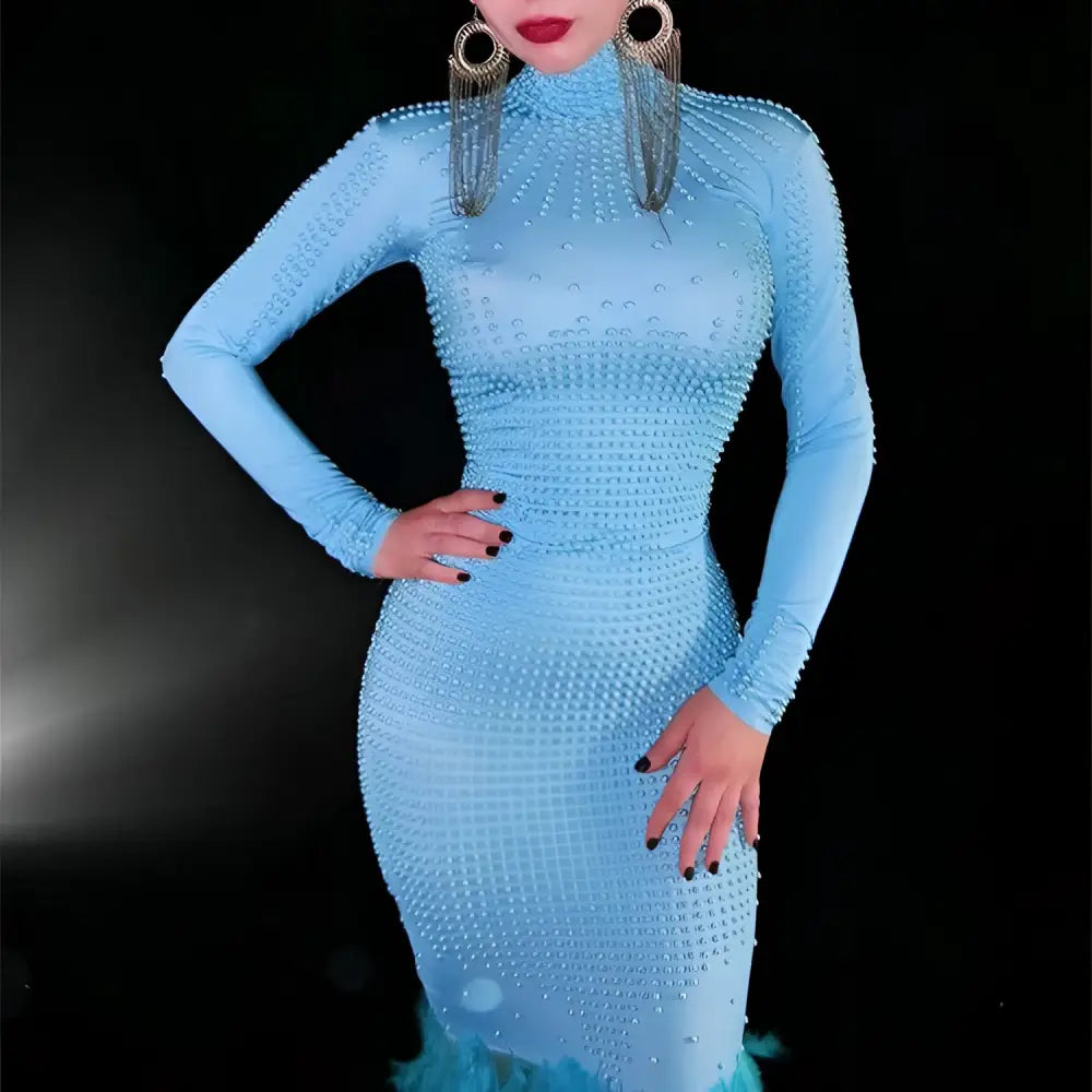 Water Bottle Feather Trailing Hip Mermaid Gown