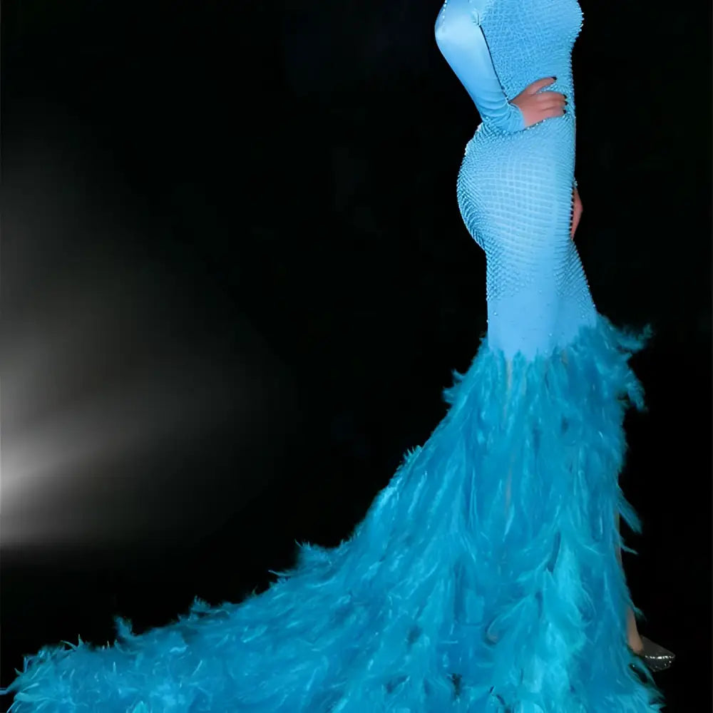 Water Bottle Feather Trailing Hip Mermaid Gown