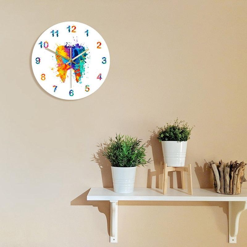 Water Color Tooth Painting Print Wall Clock Wall Clock for Living Room Wall Clock Medical Dental Clinic Wall Art Non Ticking Wall Watch Orthodontist Dentist Gift Clinic Wall Art Non Ticking Wall Watch Orthodontist Dentist
