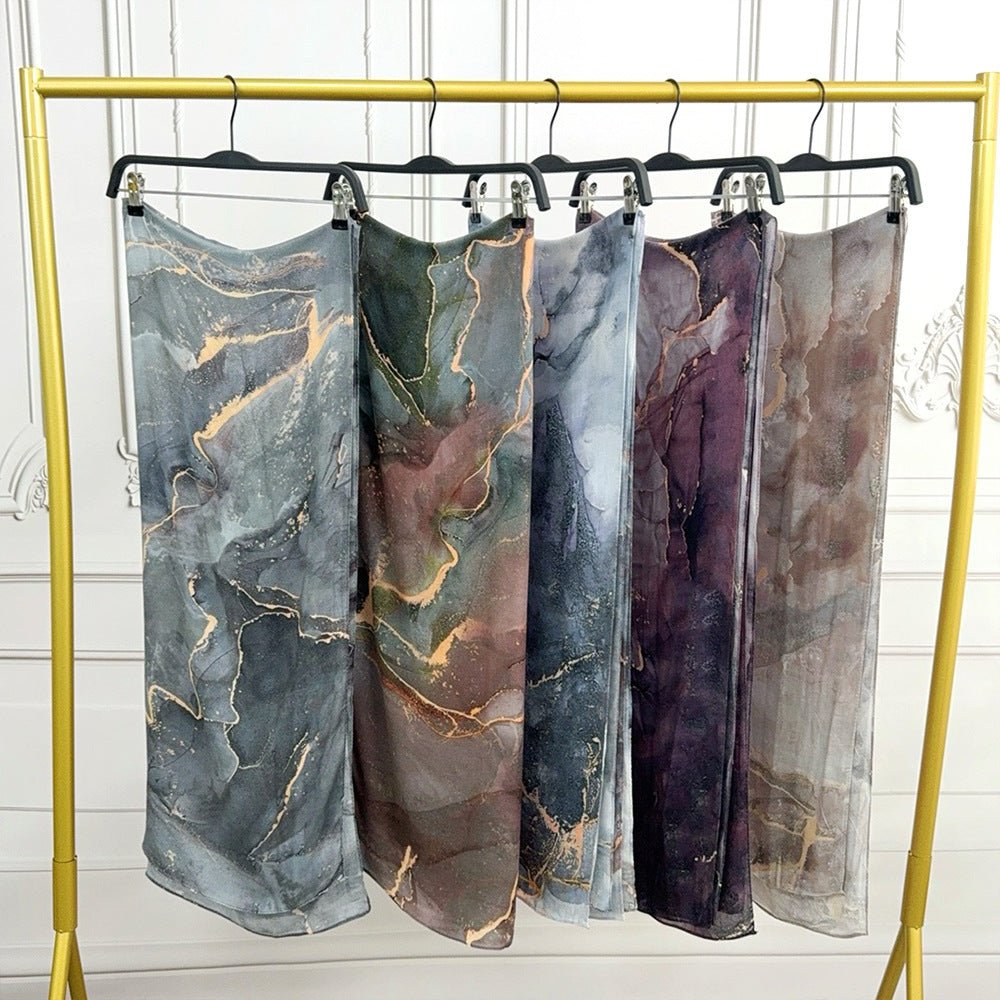 Watercolor Artistic Cotton Hijab with Painted Floral Motifs (MH144)