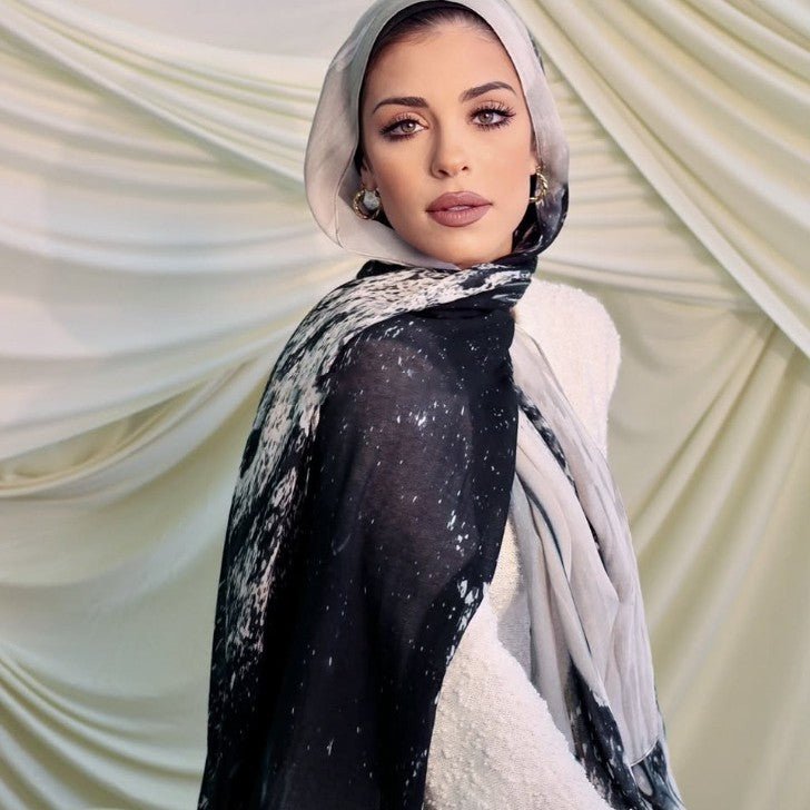 Watercolor Artistic Cotton Hijab with Painted Floral Motifs (MH144)