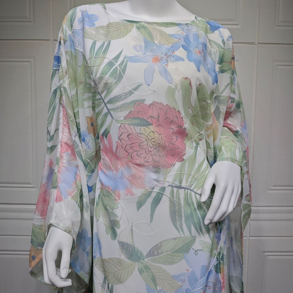 Watercolor Floral Kaftan Abaya | Batwing Sleeve Pullover Abaya (MA371)