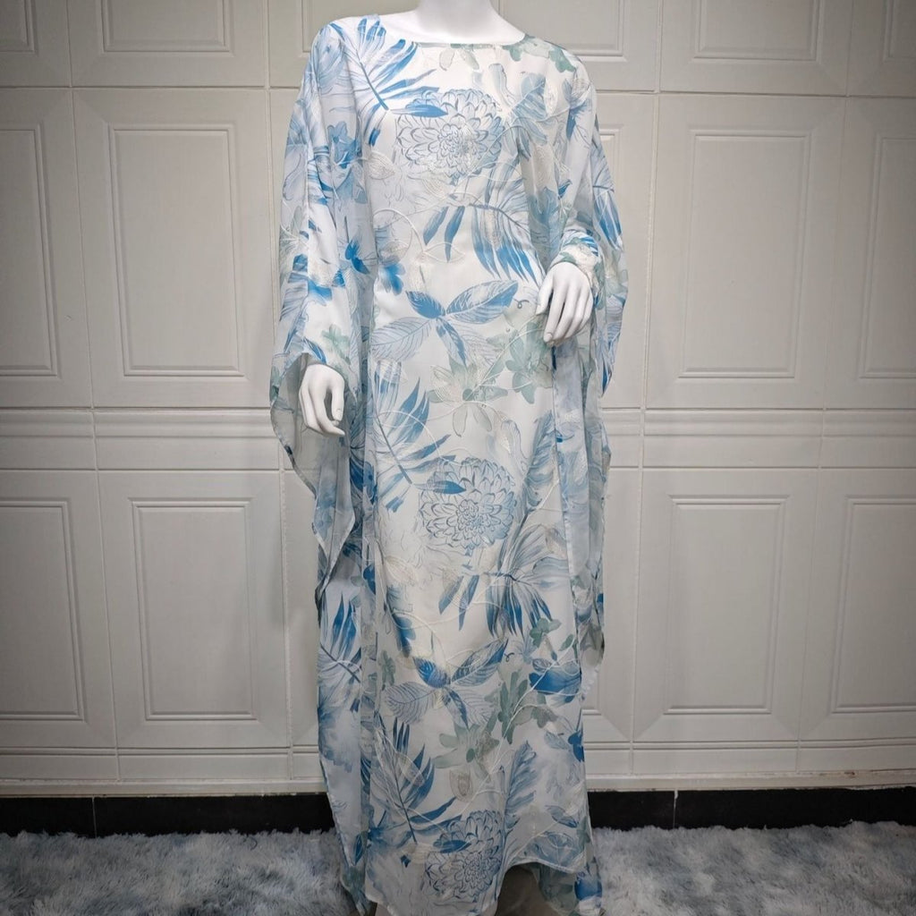 Watercolor Floral Kaftan Abaya | Batwing Sleeve Pullover Abaya (MA371)