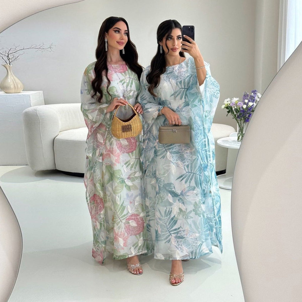 Watercolor Floral Kaftan Abaya | Batwing Sleeve Pullover Abaya (MA371)