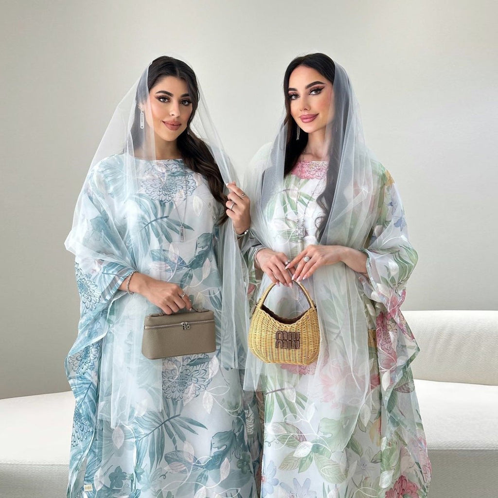 Watercolor Floral Kaftan Abaya | Batwing Sleeve Pullover Abaya (MA371)