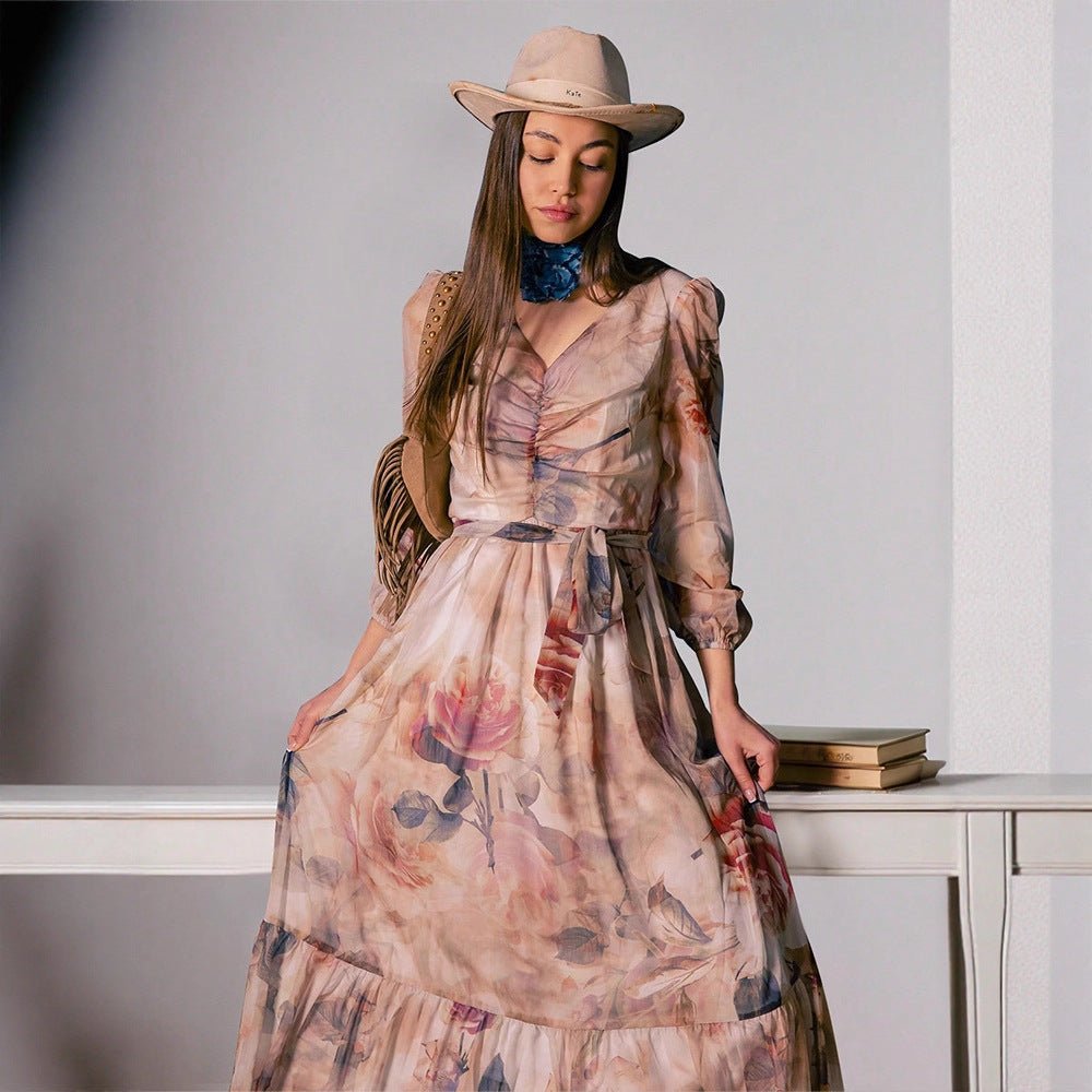 Watercolor Floral V-Neck Maxi Dress (MS372)