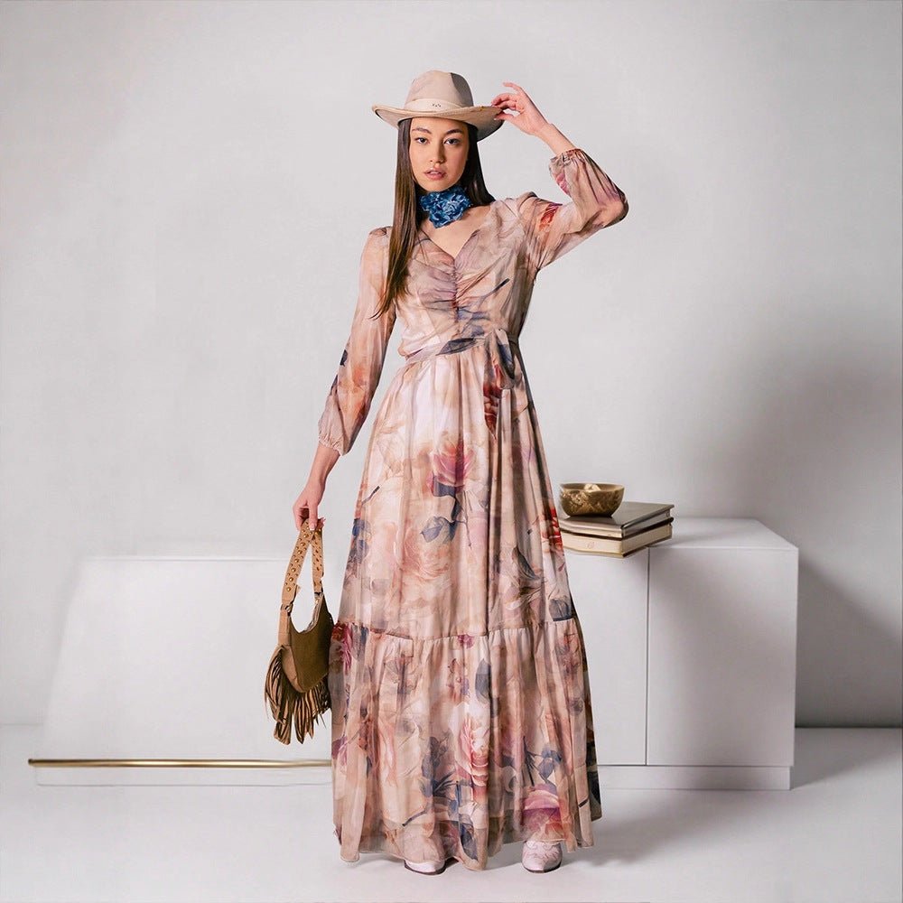 Watercolor Floral V-Neck Maxi Dress (MS372)