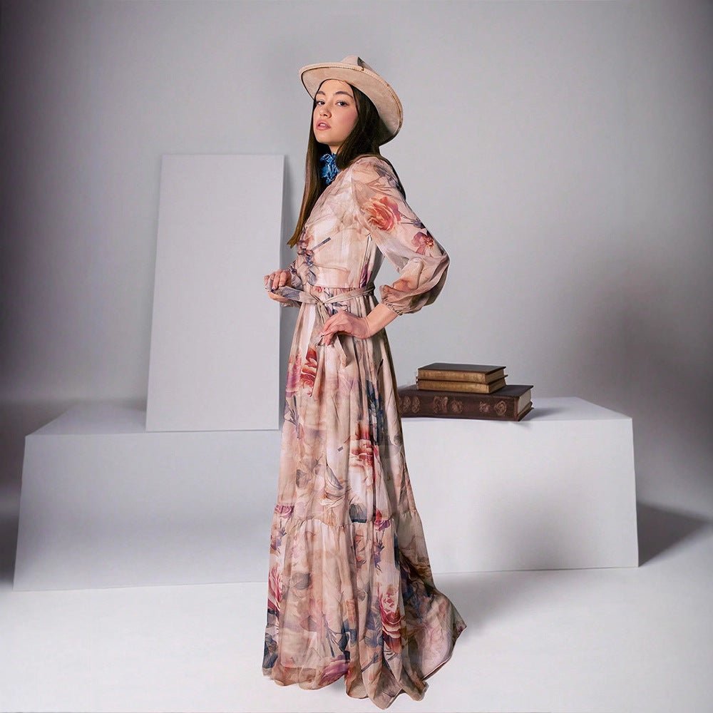 Watercolor Floral V-Neck Maxi Dress (MS372)