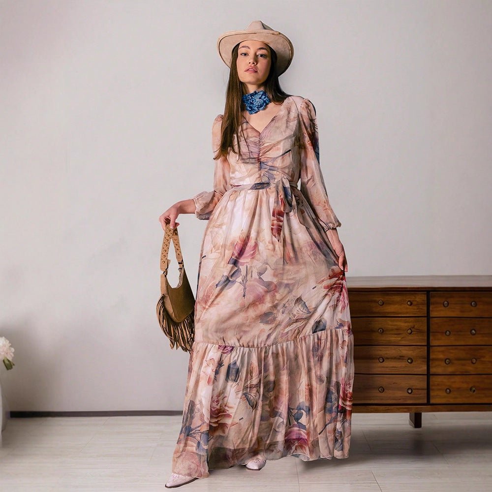 Watercolor Floral V-Neck Maxi Dress (MS372)