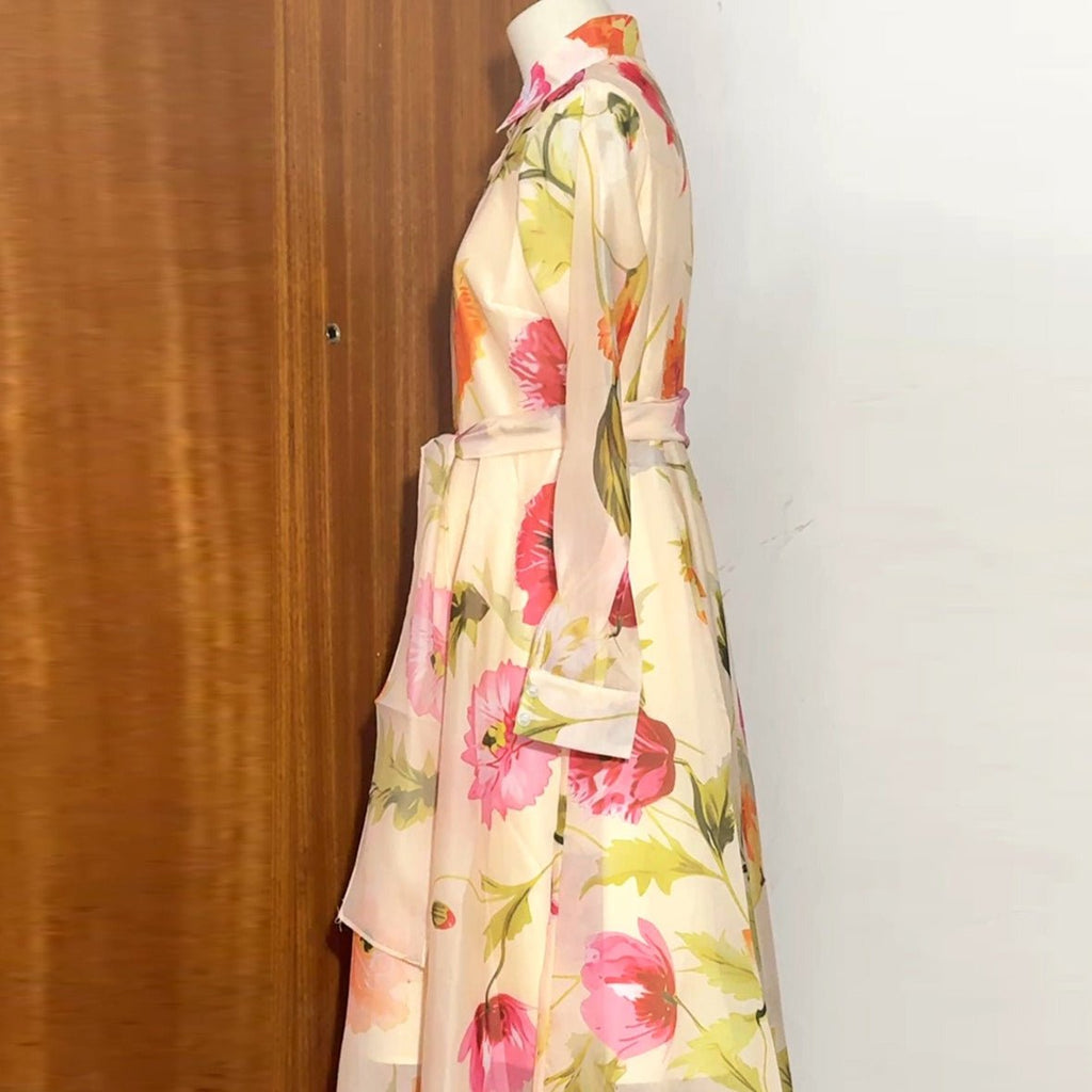 Watercolour Floral Shirt Maxi Dress(MS414)