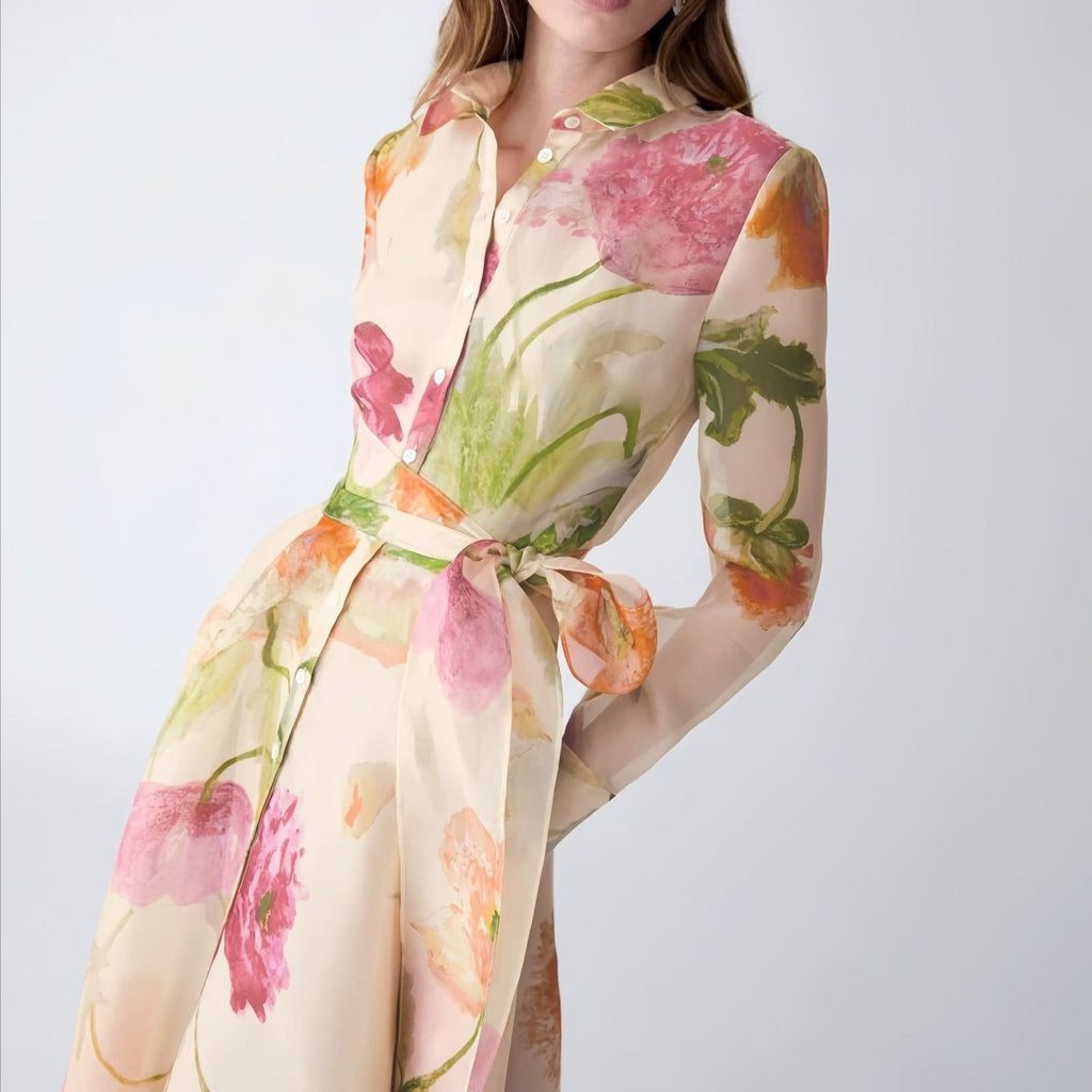 Watercolour Floral Shirt Maxi Dress(MS414)