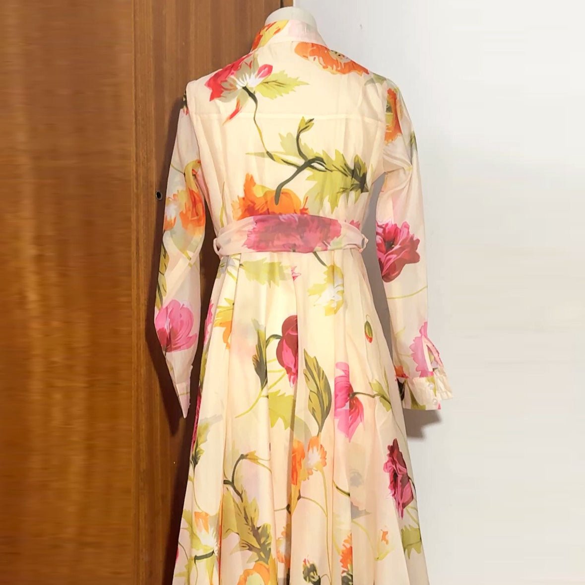 Watercolour Floral Shirt Maxi Dress(MS414)
