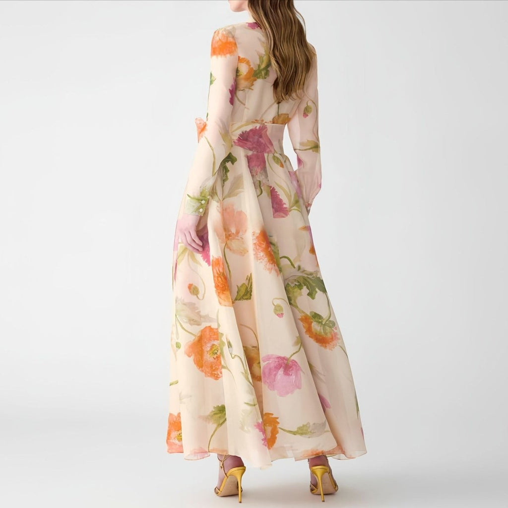 Watercolour Floral Shirt Maxi Dress(MS414)