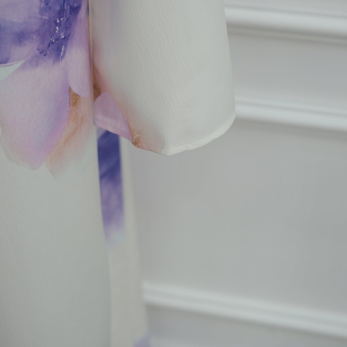 Watercolour Floral Washed-Crinkle Wide-Sleeve Maxi Dress(MS473)