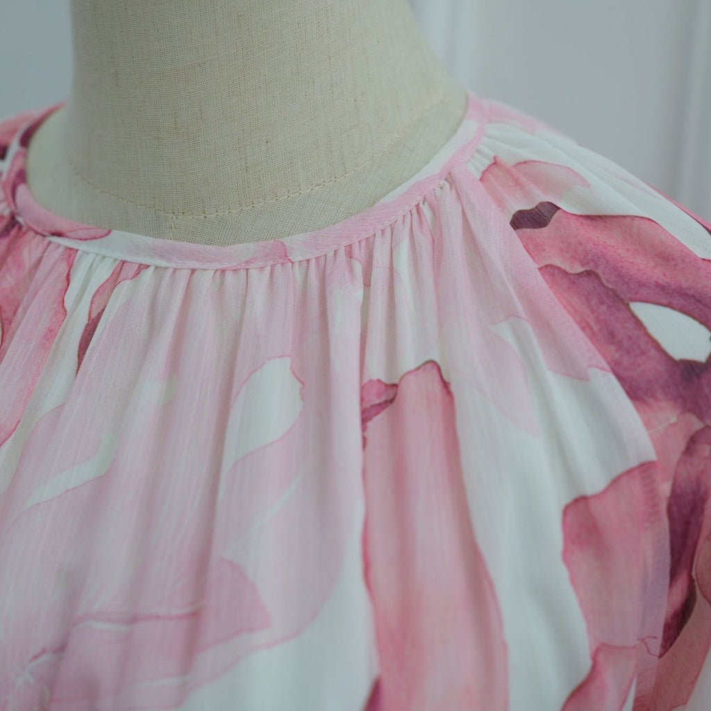 Watercolour Print Double-Layer Flared-Sleeve Maxi Dress(MS479)