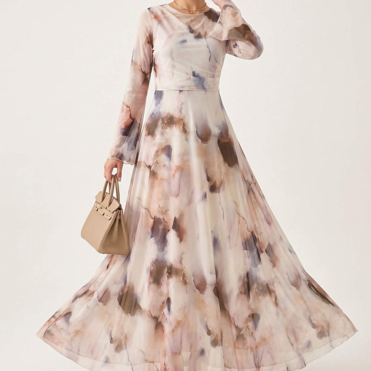 Watercolour Print Maxi Dress(MS447)