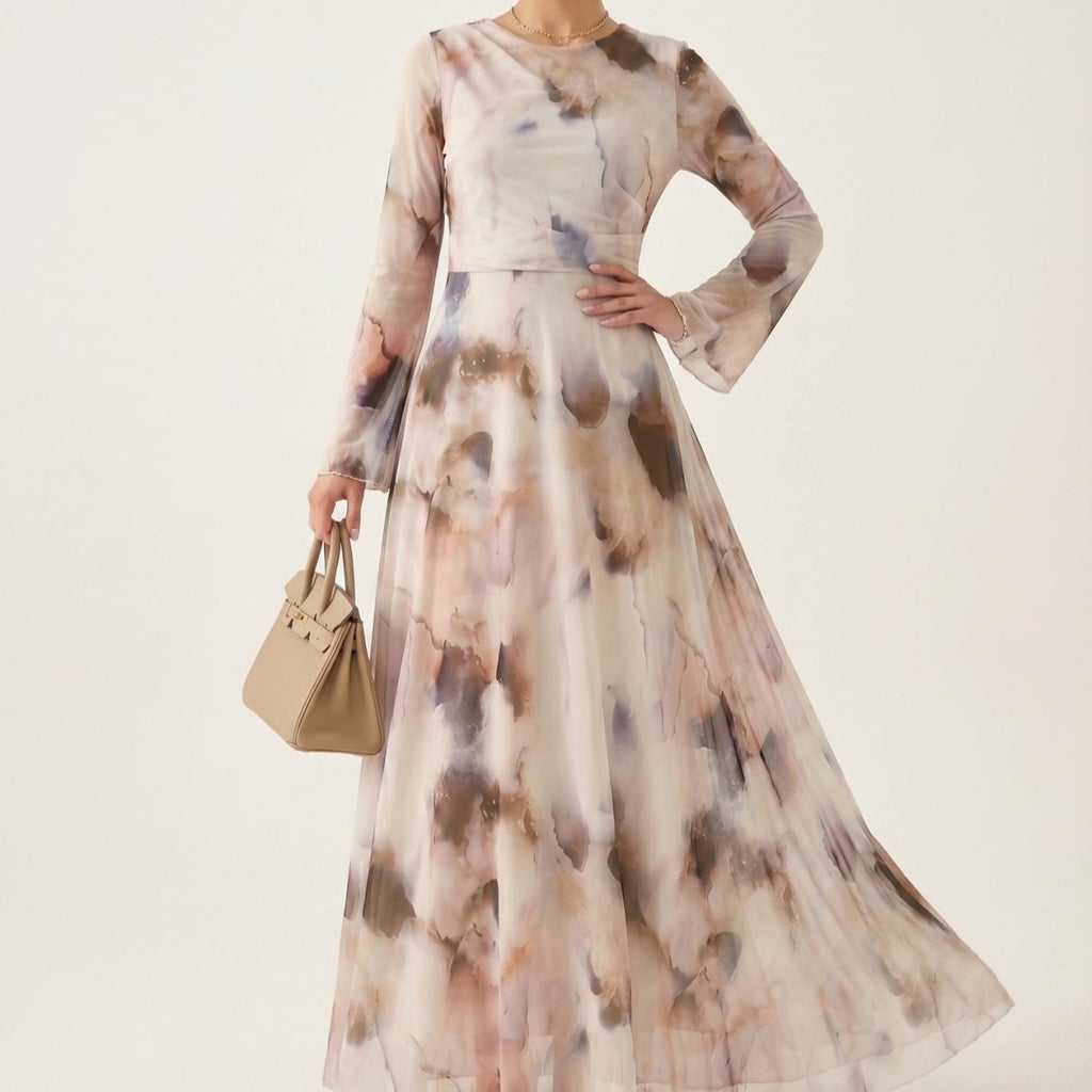 Watercolour Print Maxi Dress(MS447)
