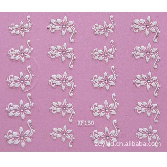 Waterproof Water Transfer Nails Art Sticker Fashion 3D Flower Design Girl And Women Manicure Tools Nail Decoration Decals Decorations Luxurious Nail Art Decoration White Feather Lace Flower Leaf Carving Design Exquisite Pattern Nail Art Supplies