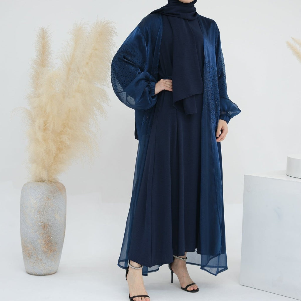 Wave Bubble Sleeve Abaya 4-Piece Set (MOA057)