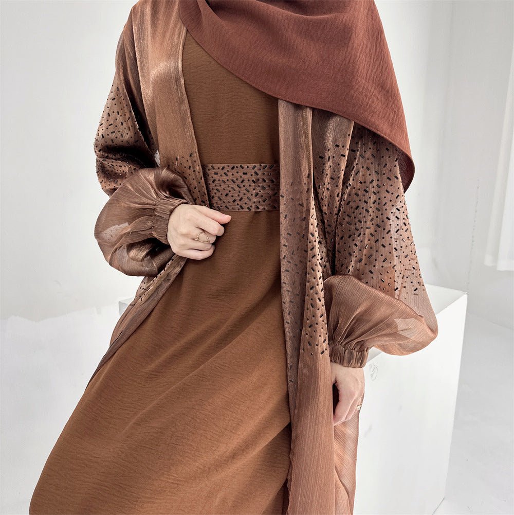 Wave Bubble Sleeve Abaya 4-Piece Set (MOA057)