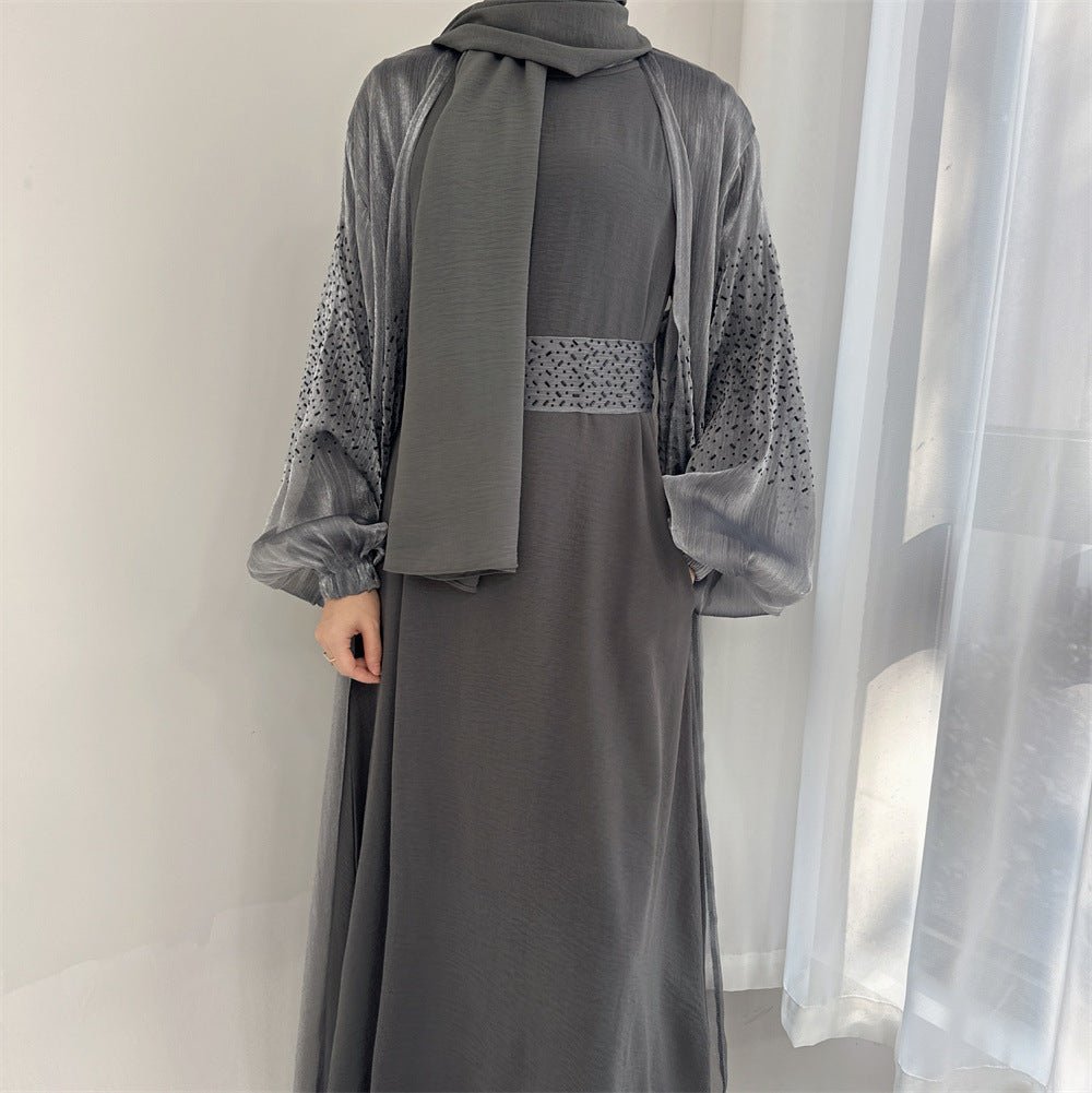 Wave Bubble Sleeve Abaya 4-Piece Set (MOA057)