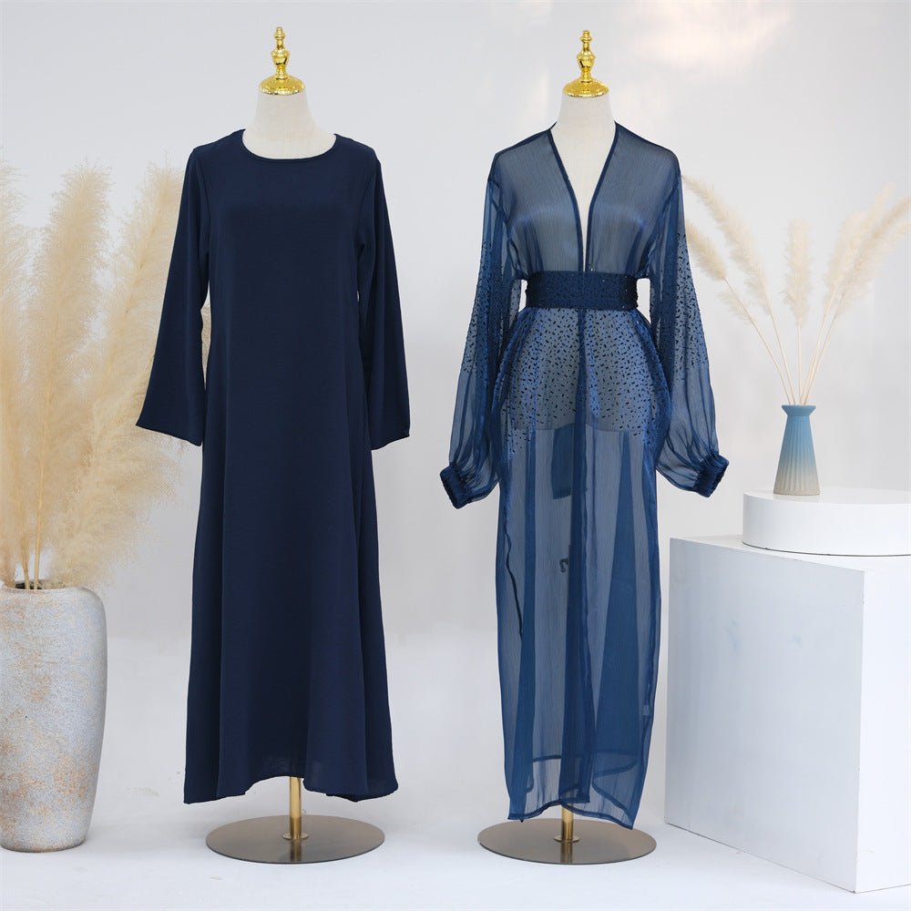 Wave Bubble Sleeve Abaya 4-Piece Set (MOA057)