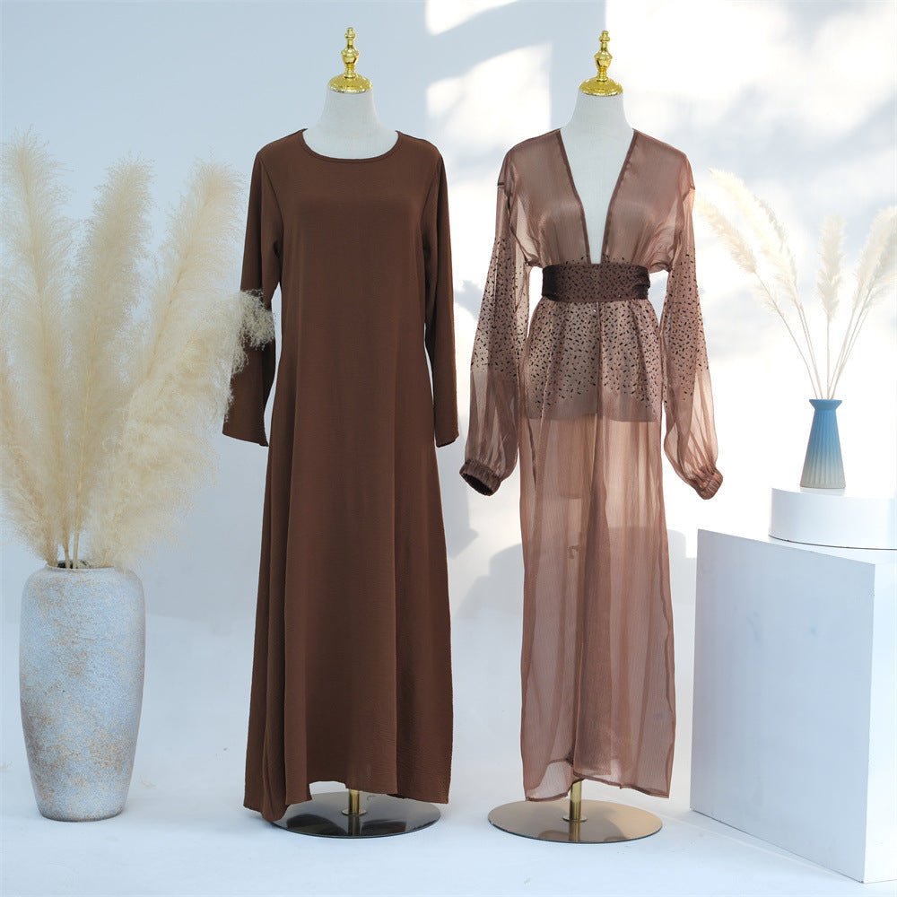 Wave Bubble Sleeve Abaya 4-Piece Set (MOA057)