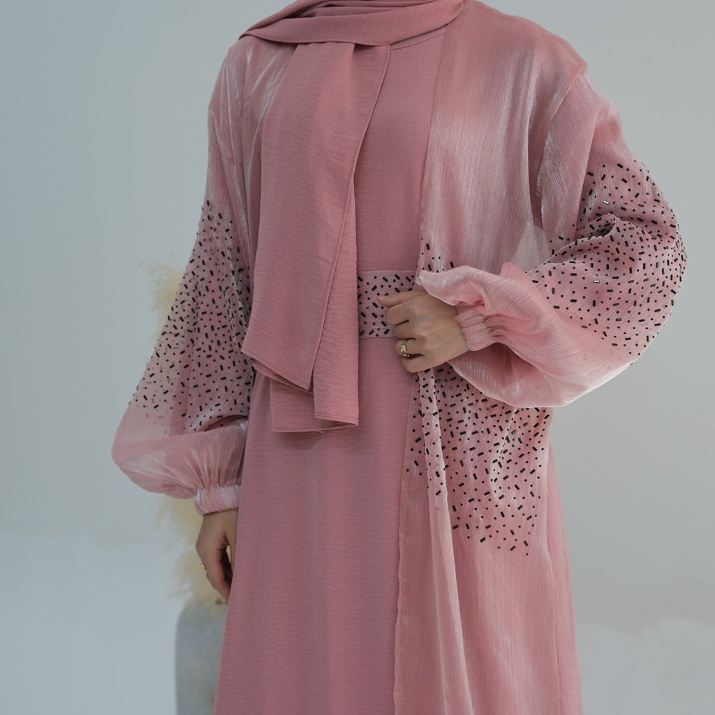 Wave Bubble Sleeve Abaya 4-Piece Set (MOA057)