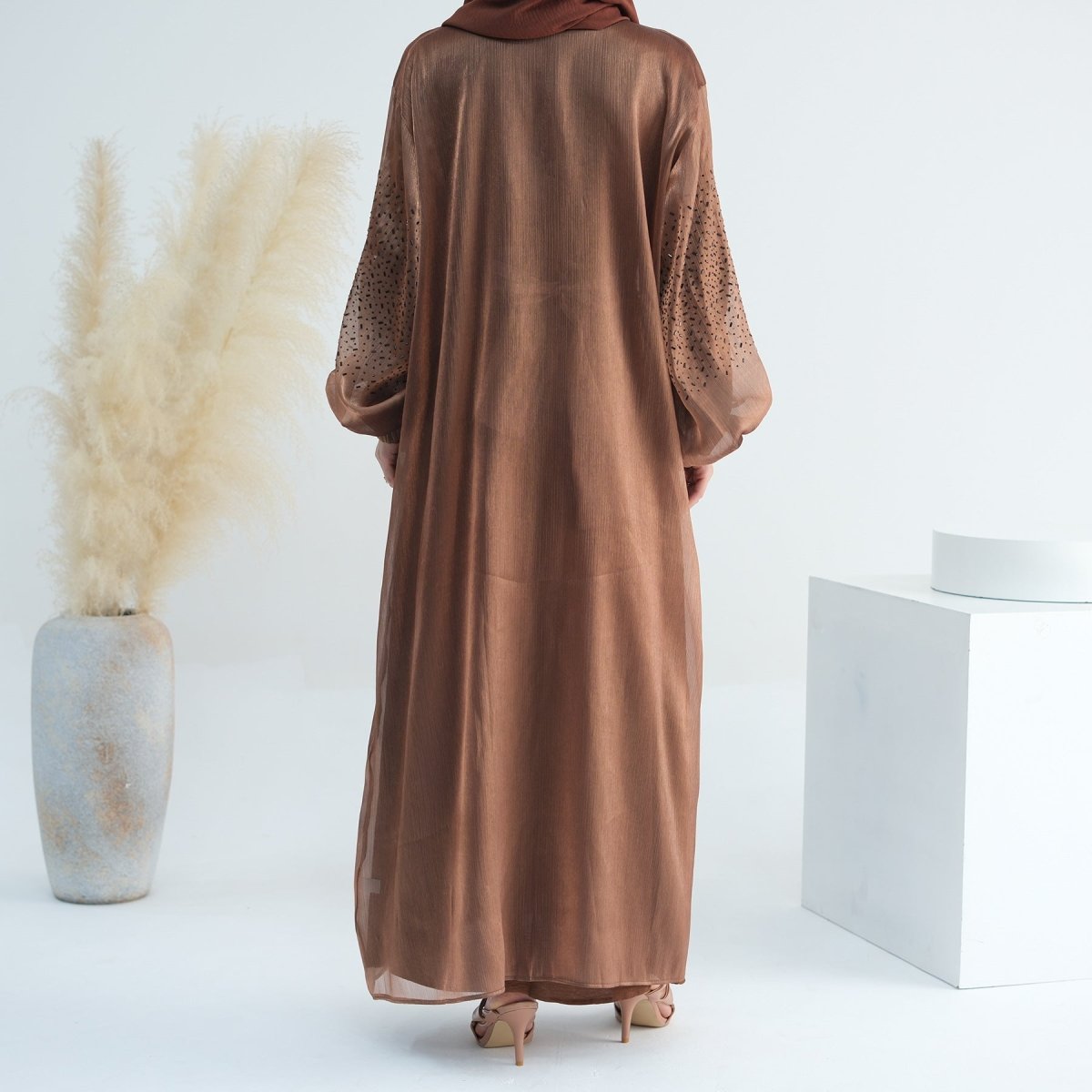 Wave Bubble Sleeve Abaya 4-Piece Set (MOA057)