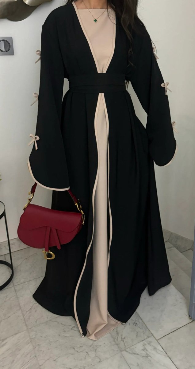 Wavy Edge Bow Embellished Open Abaya (MOA133)
