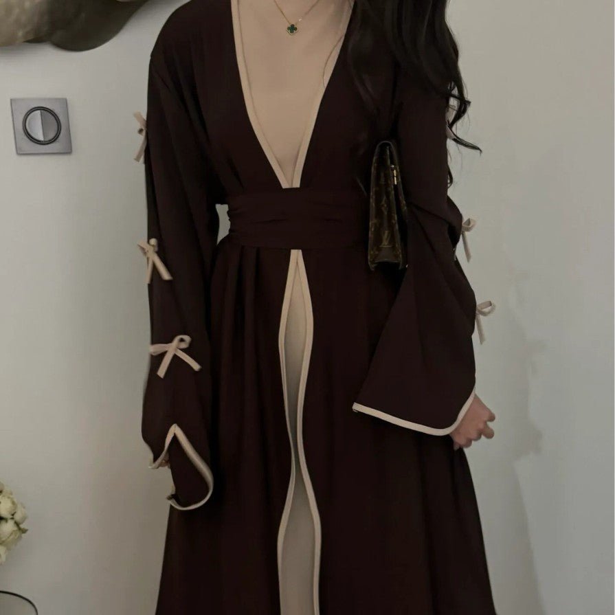 Wavy Edge Bow Embellished Open Abaya (MOA133)