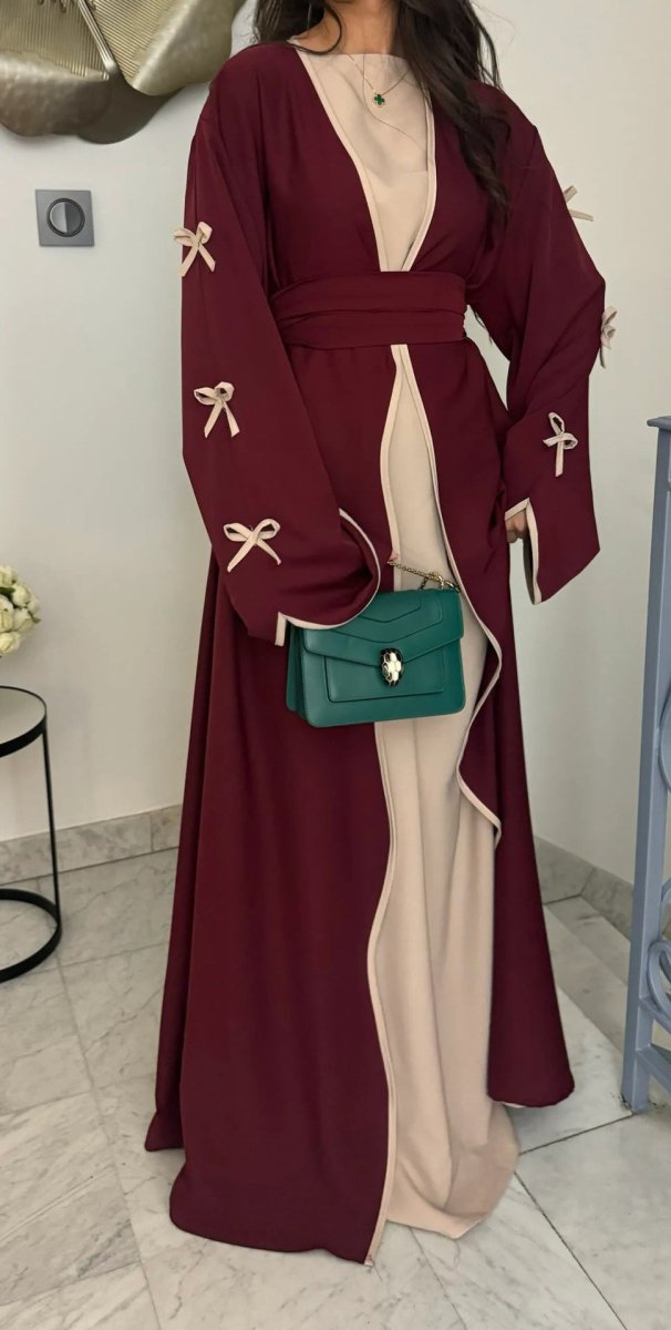 Wavy Edge Bow Embellished Open Abaya (MOA133)