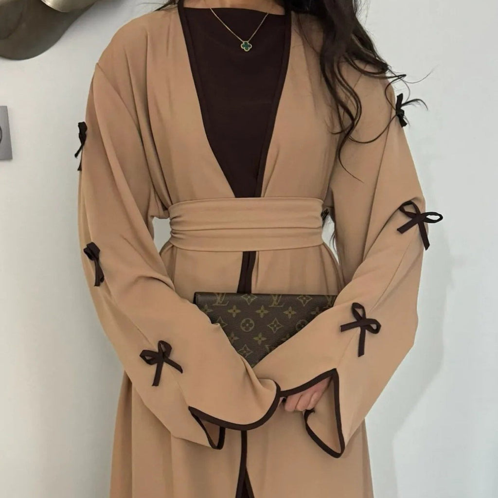 Wavy Edge Bow Embellished Open Abaya (MOA133)