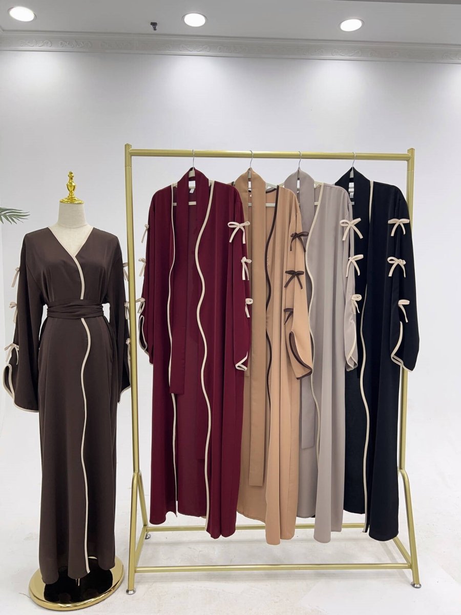 Wavy Edge Bow Embellished Open Abaya (MOA133)