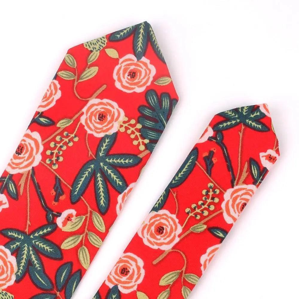 Wedding Men Floral Tie Skinny Cotton Casual Neck Tie Elegant Neckties Flower Print Fashionable Design