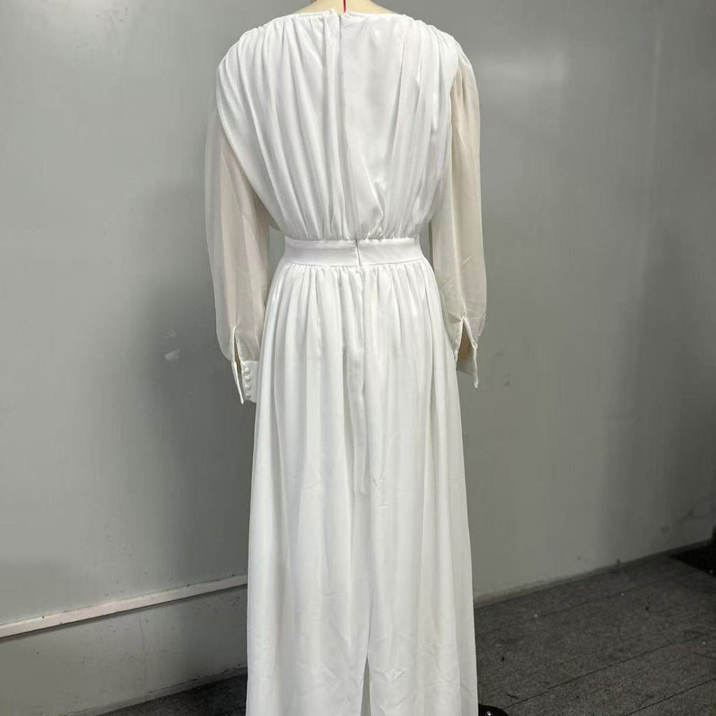White Chiffon Princess Dress Abaya with Lantern Sleeves | Elegant Spring Fairy Swing French Court-Style Abaya (MA180)