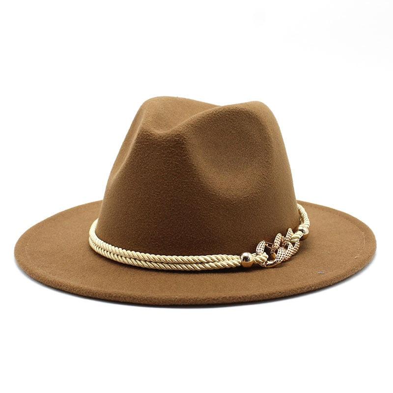 White Elegant Wide Brim Simple Hat Summer Women Lady Retro Wide Brim Hat Charming Fedora Hat Solid Color Fedoras Hat With Chain Men Women Cotton Comfortable Jazz Cap 56-58cm