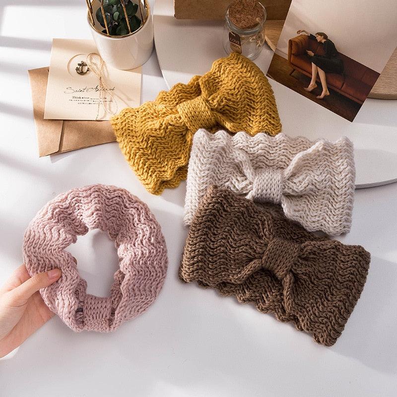 Wide Knitted Headband Bows Knotted Winter Women Turban Hair Accessories For Girls Lady Soft Knitting Winter Headbands Gorgeous Hair Accessories For Women