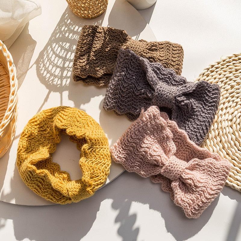 Wide Knitted Headband Bows Knotted Winter Women Turban Hair Accessories For Girls Lady Soft Knitting Winter Headbands Gorgeous Hair Accessories For Women
