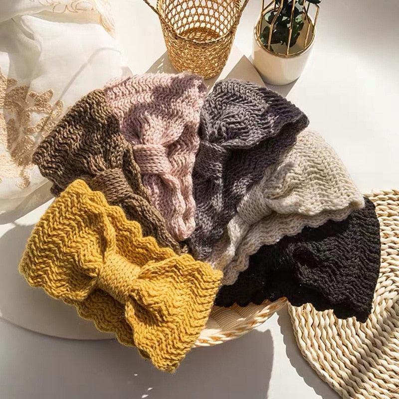 Wide Knitted Headband Bows Knotted Winter Women Turban Hair Accessories For Girls Lady Soft Knitting Winter Headbands Gorgeous Hair Accessories For Women