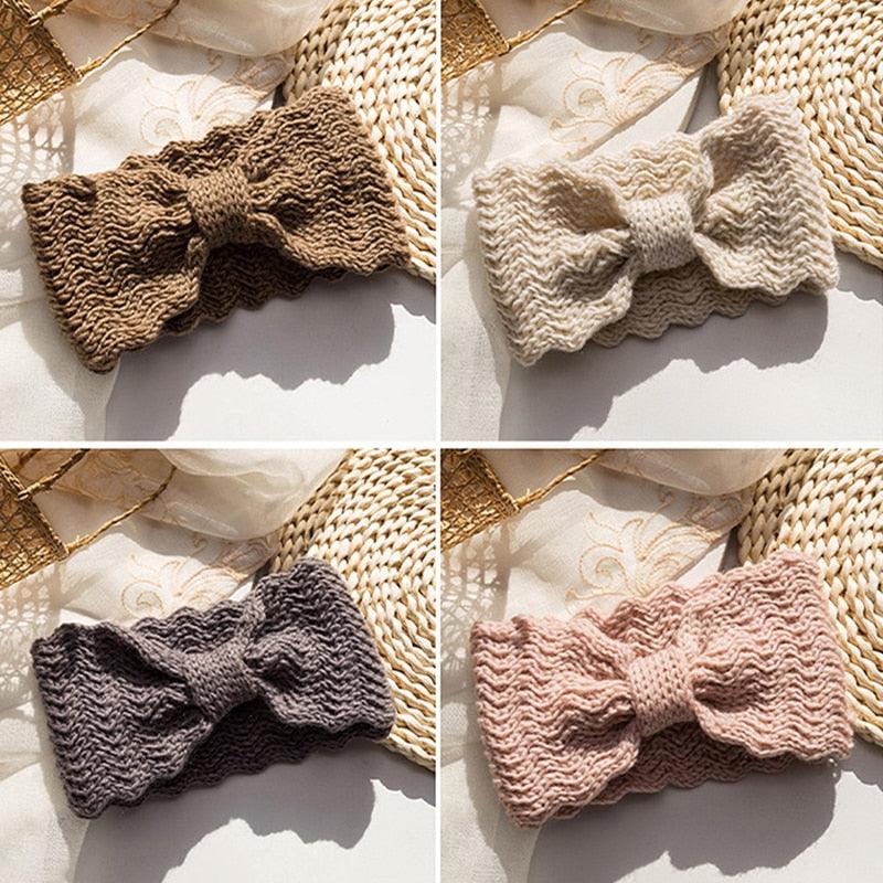 Wide Knitted Headband Bows Knotted Winter Women Turban Hair Accessories For Girls Lady Soft Knitting Winter Headbands Gorgeous Hair Accessories For Women
