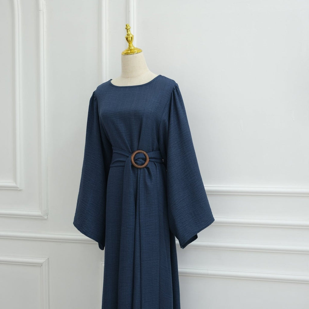 Wide Sleeve Textured Twill Blend Abaya with Belt(MA333)